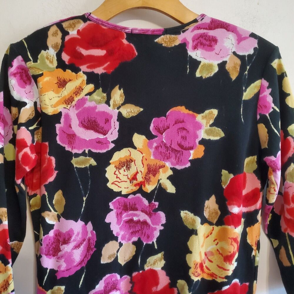 VTG SML Petite Cotton Black Floral Beaded Top Size M 90S Whimsigoth Fairy Grunge - Picture 5 of 11